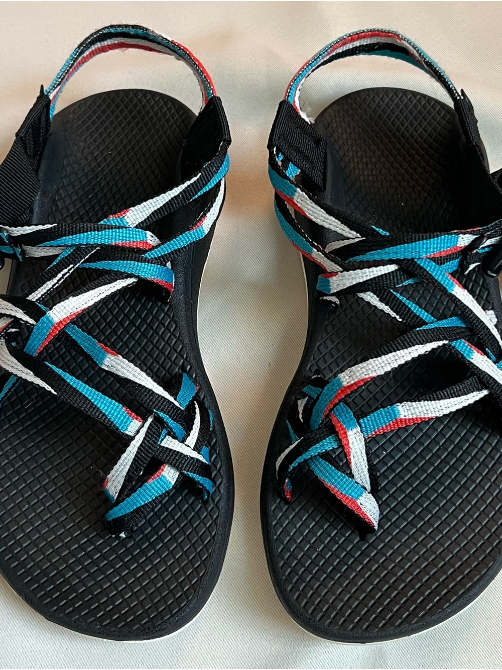 Black Sport Sandals with Blue, White & Red Straps